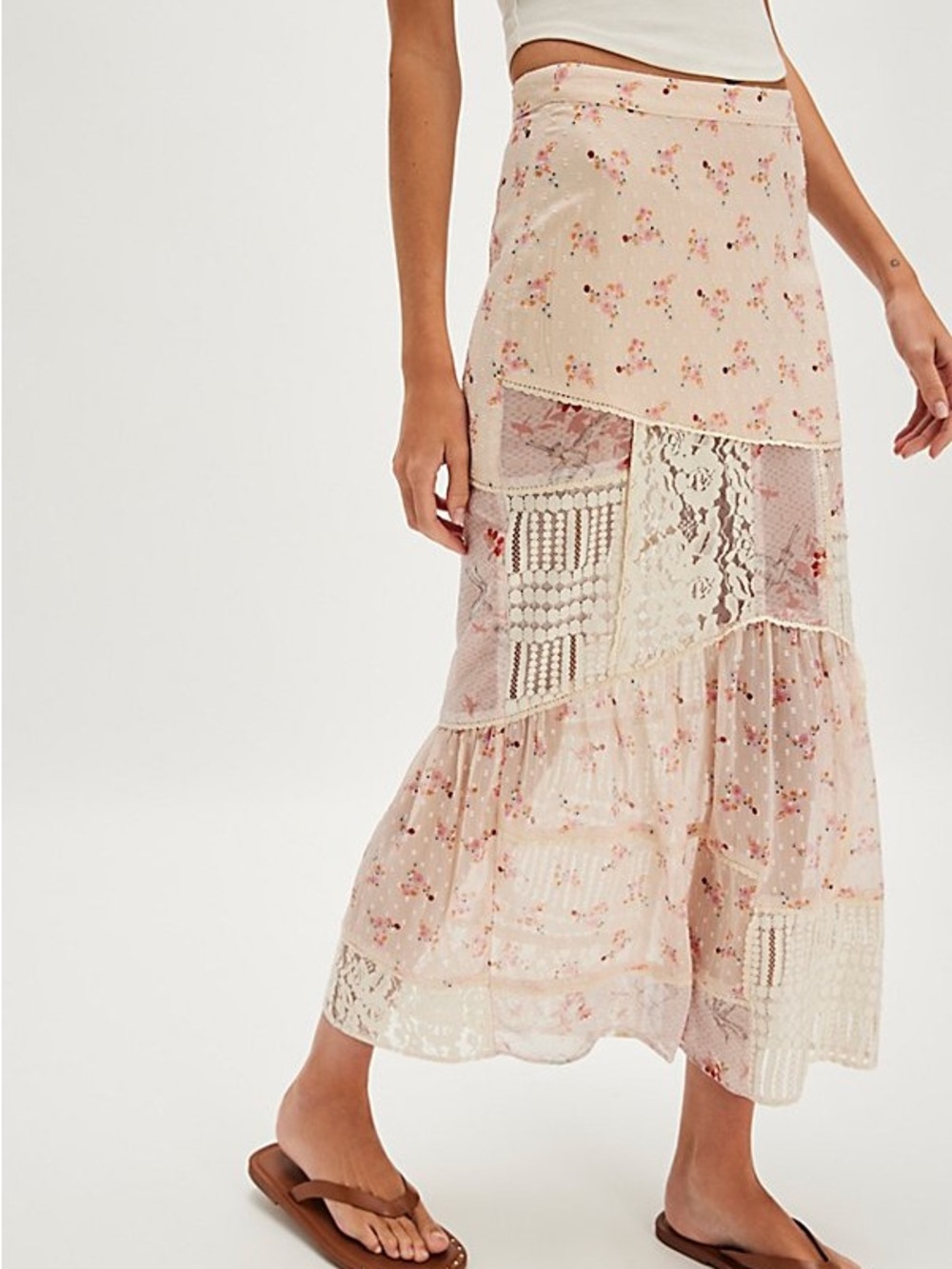 Free People Daniella Maxi Skirt Sheer Floral Soft Pink NWT sz M